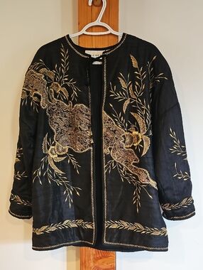 Vintage Black Embroidered Chinoiserie  Floral Jacket